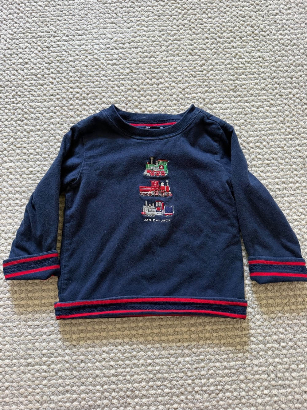 Janie and Jack Reversible Navy Train Embroidered Sweatshirt | Size 18-24 Months